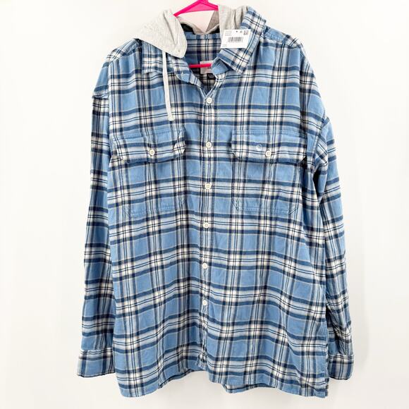 American Eagle Outfitters Other - American Eagle Flannel Men's Size XL Super Soft NWT Blue Plaid Detachable Hoodie